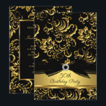 ブラックボウ金ゴールドダマスク50th birthday party 招待状<br><div class="desc">ブラック金ゴールドダマスクダイヤモンドバースデーパーティーの招待。どんなイベントにも使える！ジュエルエレガントボウ&金ゴールドグリッターフローラデザイン。宝石も弓も実在持ってない！</div>