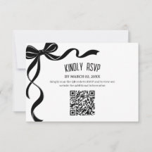 ブラックボウ 結婚式 QRコード 返信カード 挿入