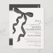 ブラックボウSweet sixteen誕生日パーティーへの招待 ポストカード (正面/裏面)