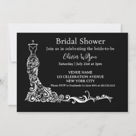 ブラックボエレガントホフローラガウンブライダルシャワー 招待状