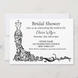 ブラックボエレガントホフローラガウンブライダルシャワー 招待状