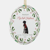 ブラックボクサーと呼ばれる犬の初めてのクリスマス セラミックオーナメント (右)