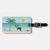ブラックボストンテリアアットザトロピカルサマービーチ ラゲッジタグ (正面横)