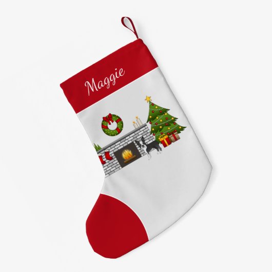 ブラックボストンテリアインアフェスティバルクリスマスルーム スモールクリスマスストッキング (裏面 (吊り時))