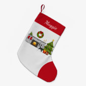 ブラックボストンテリアインアフェスティバルクリスマスルーム スモールクリスマスストッキング (正面 (吊り時))