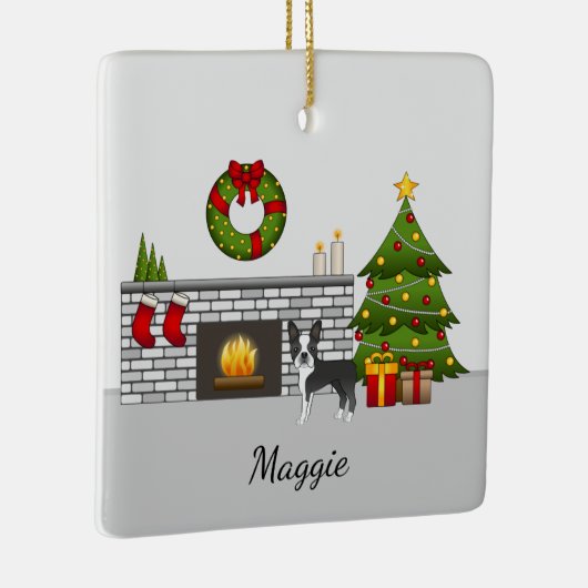 ブラックボストンテリアインアフェスティバルクリスマスルーム セラミックオーナメント (右)