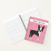 ブラックボストンテリアドッグオンピンクハートと文字 ノートブック (内部)