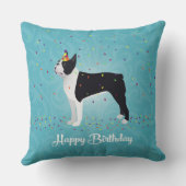 ブラックボストンテリアハッピーバースデーデザイン クッション (裏面)