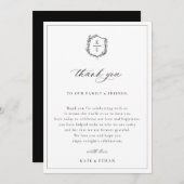 ブラックボタニカルクレスト結婚式レセプションテーブル サンキューカード (正面/裏面)