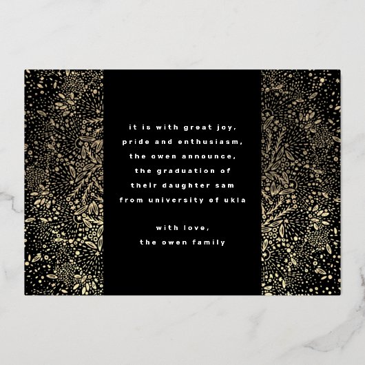 ブラックボタニカルグラードフォトゴールドフォイル発表 箔招待状 (裏面)