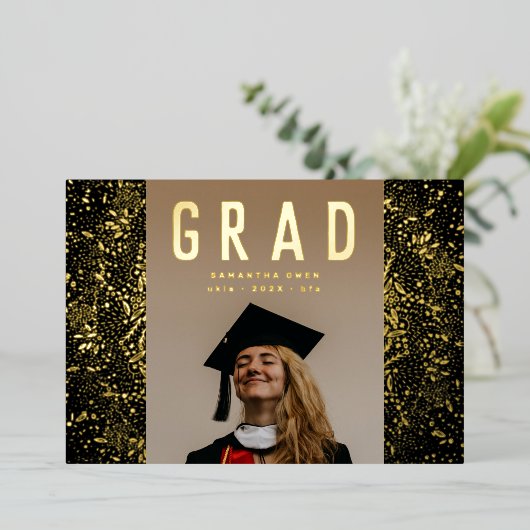 ブラックボタニカルグラードフォトゴールドフォイル発表 箔招待状 (立ち正面)