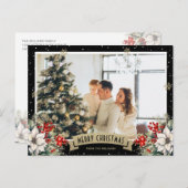 ブラックボタニカルスノーフレーク写真クリスマス シーズンポストカード (正面/裏面)