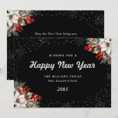 ブラックボタニカルスノーフレーク新年カード シーズンカード (正面/裏面)