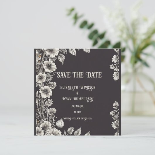 ブラックボタニカルデライト結婚式招待状 招待状 (スタンド正面)