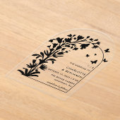 ブラックボタニカルバタフライ結婚アーチズ アクリル招待状 (レイダウン)