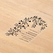 ブラックボタニカルバードアーチウェディング アクリル招待状 (レイダウン)