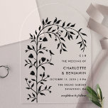 ブラックボタニカルバードアー結婚チーズ アクリル招待状<br><div class="desc">植物性と鳥結婚のデザインを特徴とするブラックのアクリル製の印象的な招待状をエレガントご紹介しよう。アーチ型は洗練コンテンポラリーされた外観を実現し、細かな葉や鳥の要素は自然の洗練のtouchを追加インスパイアする。ガーデンモダンをテーマにしたウェディングに最適なプレミアムなアクリル招待状は、お客様の詳細と完全にパーソナライズされたなることが結婚可能である。これらの豪華で招待状で忘れられない最初の印象を作ユニークり出す。</div>