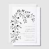 ブラックボタニカルバードアー結婚チーズ ベラム紙招待状 (オフセット)