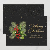 ブラックボタニカルビジネスメリークリスマスカード シーズンカード (正面/裏面)