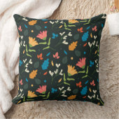 ブラックボタニカルフローラプリント クッション (ブランケット)