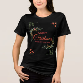 ブラックボタニカルホリデーTシャツ 女性用 | クリスマ トライブレンドTシャツ