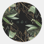 ブラックボタニカルユーカリプトゥスグリーンエメラルドモノグラム ラウンドシール (正面)