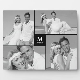 ブラックボックスタイムレス結婚モノグラムの写真イーゼル フォトプラーク