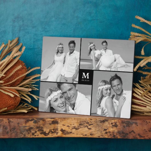 ブラックボックスタイムレス結婚モノグラムの写真イーゼル フォトプラーク (側面)