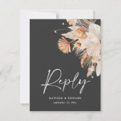 ブラックボヘミアンパンパスグラスモダンRSVP 出欠カード (正面)