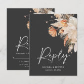 ブラックボヘミアンパンパスグラスモダンRSVP 出欠カード (正面/裏面)