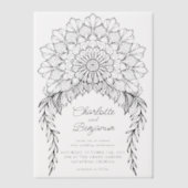 ブラックボヘミアンマンダラリーフィーバインウェディング ベラム紙招待状 (正面)