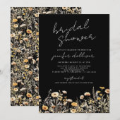 ブラックボヘミアンワイルドフラワーエレガントブライダルシャワー 招待状 (正面/裏面)