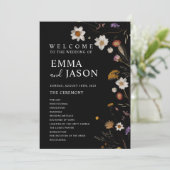 ブラックボヘミアンワイルドフラワー結婚式プログラム 招待状 (スタンド正面)