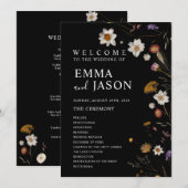 ブラックボヘミアンワイルドフラワー結婚式プログラム 招待状 (正面/裏面)