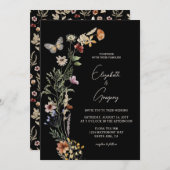 ブラックボヘミアンワイルドフラワー結婚式招待状 招待状 (正面/裏面)