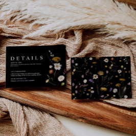 ブラックボヘミアンワイルドフラワー結婚式詳細カード エンクロージャーカード