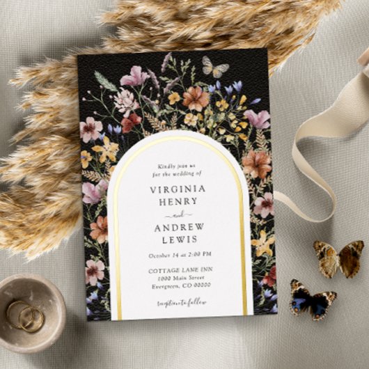 ブラックボホアーチ結婚式招待状 箔招待状