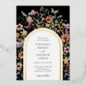 ブラックボホアーチ結婚式招待状 箔招待状 (正面)