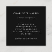 ブラックボホウォーター色ワイルドフラワーフローラデザイナー スクエア名刺 (裏面)