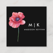 ブラックボホウォーター色ワイルドフラワーフローラデザイナー スクエア名刺 (正面)