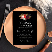 ブラックボホフローラブライダルシャワー招待状