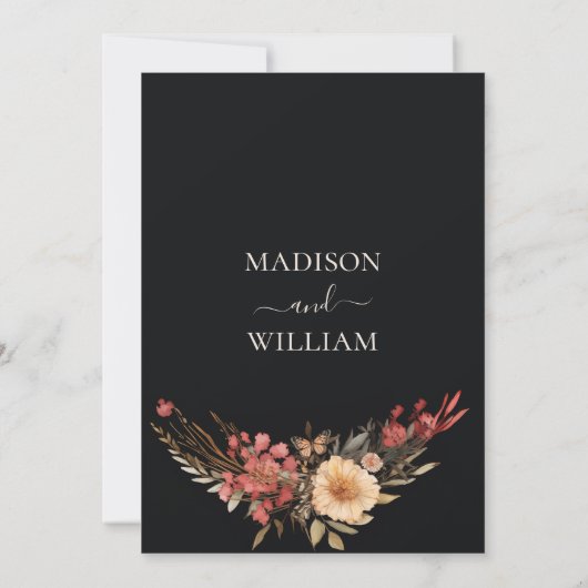 ブラックボホフローラ結婚式招待状シエレガントック 招待状 (裏面)