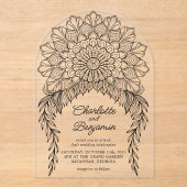 ブラックボホマンダラリーフィーつる植物結婚ズ アクリル招待状 (正面)