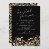 ブラックボホワイルドフラワーエレガントブライダルシャワー 招待状 (正面/裏面)