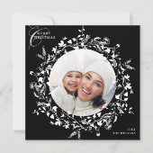 ブラックボホワイルドフラワークリスマスフォトスクエア シーズンカード (正面)