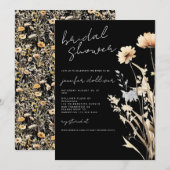 ブラックボホワイルドフラワーシックブライダルシャワー 招待状 (正面/裏面)