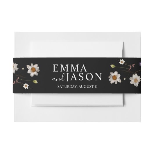 ブラックボホワイルドフラワー招待状用帯 招待状ベリーバンド (正面例)