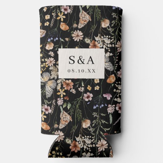 ブラックボホワイルドフラワー結婚ズセルツァークーラーボックス スリム缶クーラー (裏面)