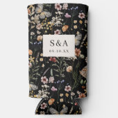 ブラックボホワイルドフラワー結婚ズセルツァークーラーボックス スリム缶クーラー (正面)