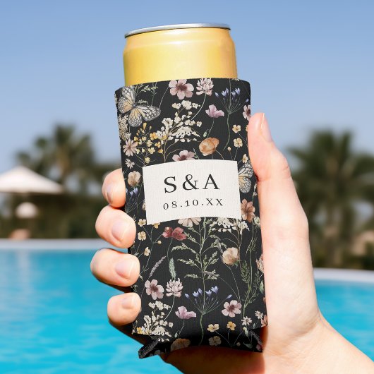 ブラックボホワイルドフラワー結婚ズセルツァークーラーボックス スリム缶クーラー